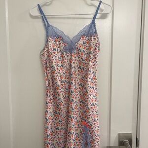 Victoria's Secret NWT Multicolor Floral Chemise Blue Lace Mini Slip Lingerie